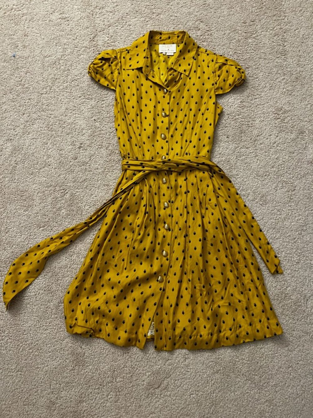 Kate Spade Cassie Mustard Owl Print Silk Dress Beacon Hill Size 2